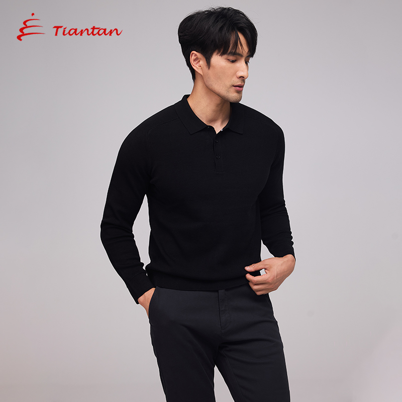 天坛绵羊毛混纺翻领长袖保暖毛衫