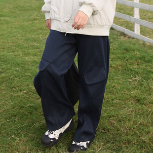 初中生加绒裤子秋冬2025新款少女宽松休闲青少年高中学生直筒长裤