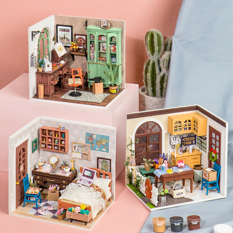 若来态diy艺术小屋浪漫拾光手工模型几米工作室房子男女生日礼物