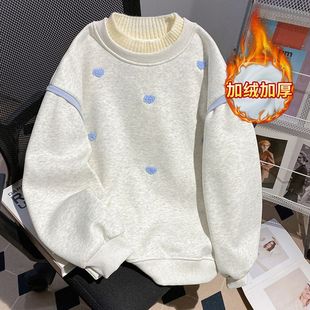 假两件卫衣女冬季加绒加厚高级感刺绣超厚实超好看宽松休闲外套女