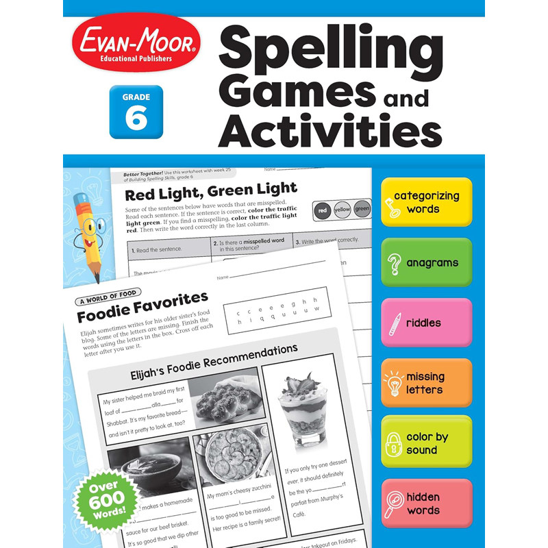 【预售】英文原版 Spelling Games and Activities, Grade 6 拼写游戏和活动 六年级  Evan-Moor 小学生学习辅导书籍