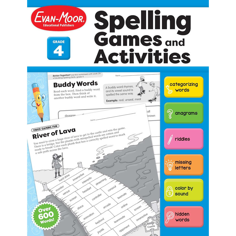 【预售】英文原版 Spelling Games and Activities, Grade 4 拼写游戏和活动 四年级  Evan-Moor 小学生学习辅导书籍
