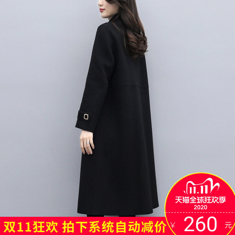 双面羊绒大衣女中长款2020新款黑色毛呢外套冬季赫本风呢子大衣女