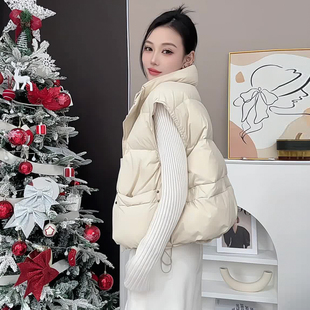 立领宽松收腰面包羽绒服背心马夹 时尚 羽绒马甲女短款 2025秋冬新款