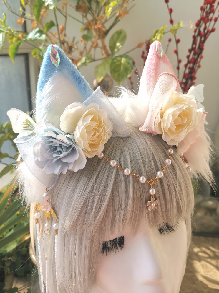 Hand made animal ear Sen Department flower different color pink blue Lolita Han suit accessories headdress hair hoop props package mail