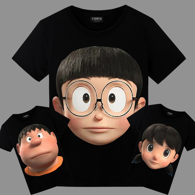 大熊静香短袖t恤胖虎情侣装薄款速干卡通痛衫直播衣服定制图案潮