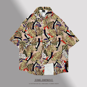 水果休闲沙滩海南岛热带风定制汗衫 新款 香蕉图案印花衬衣短袖 潮流