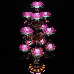十三品盆景招财LED七彩仿水晶莲花灯 供佛灯 佛堂灯 供灯寺庙佛灯