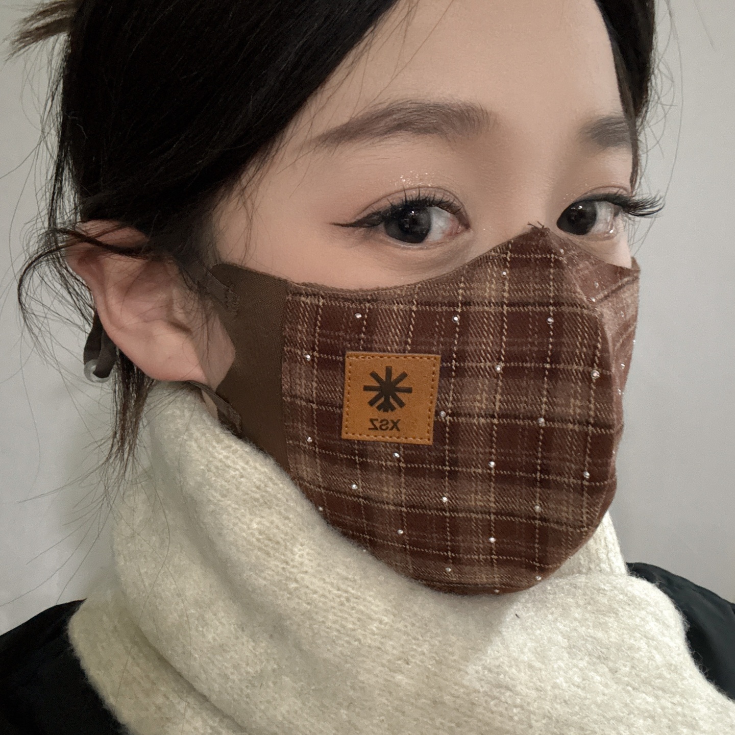 秋冬季格子保暖口罩女高颜值立体显脸小保暖骑车防风防寒面罩毛绒