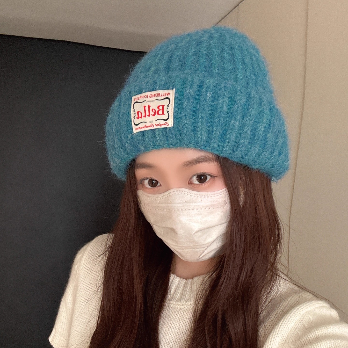 显脸小灰色字母毛线帽子女秋冬季保暖针织帽大头围护耳包头帽潮