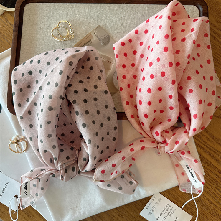 韩国东大门新款棉布方巾装饰头巾发带领巾波点碎花文艺清新旅行女