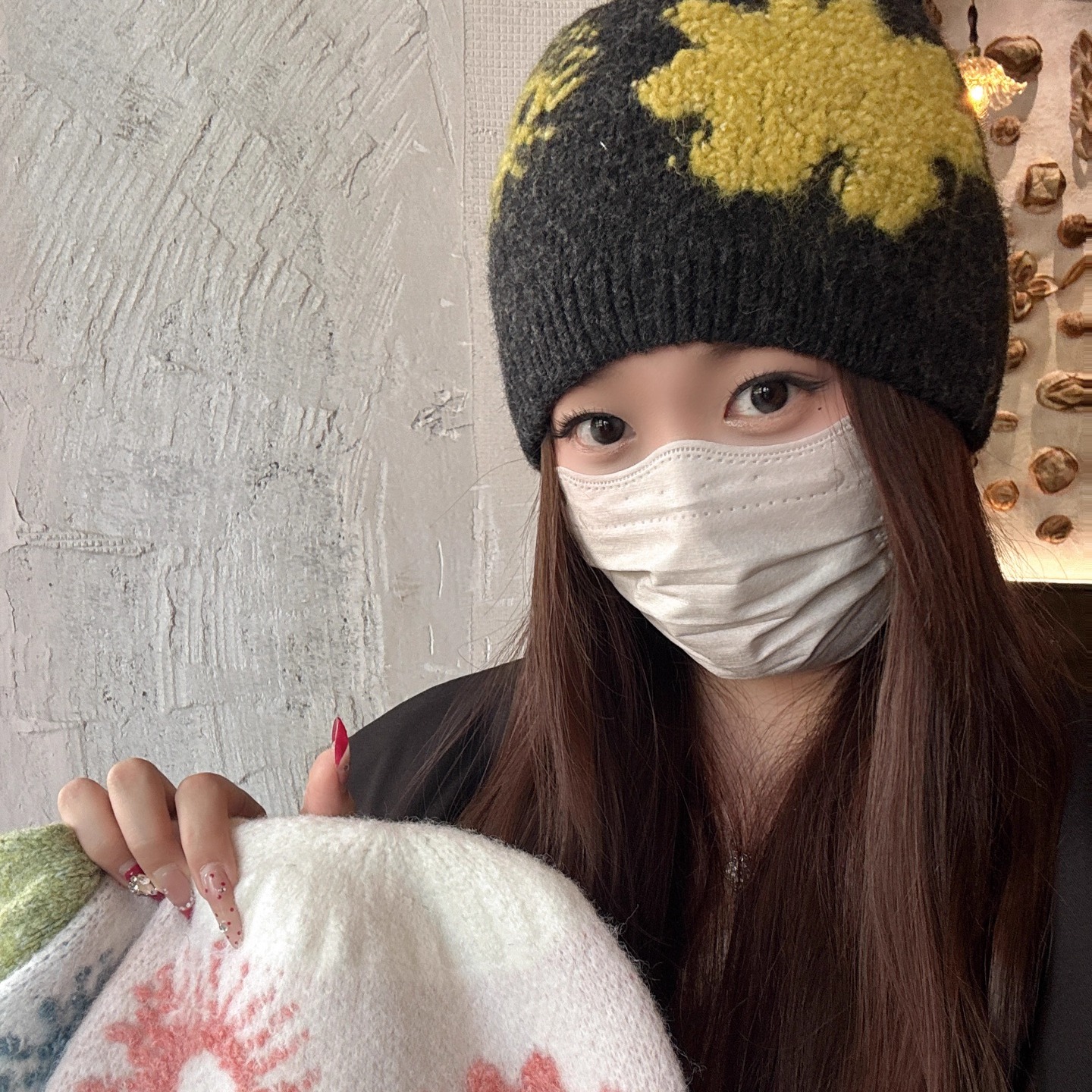 2025秋冬新款花朵针织帽子女保暖护耳包头帽时尚百搭显脸小毛线帽