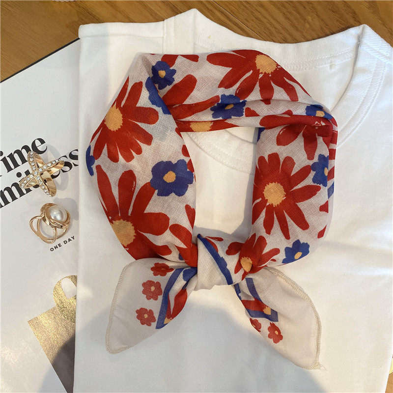 韩版春夏温柔橘色百搭碎花棉质小方巾花朵丝巾女装饰发带包头巾,服饰配件/皮带/帽子/围巾,围巾/丝巾/披肩,淘宝优惠券,粉丝福利购,淘宝优惠卷