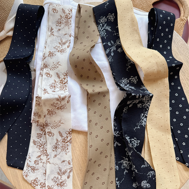 丝巾飘带长条丝巾波点碎花复古领巾发带腰带包包绑带女