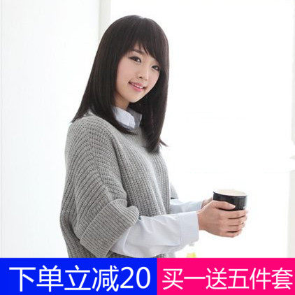 真发假发套女中长直发真人发丝自然梨花头韩全头套式锁骨中短发型