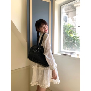 岛屿日记 百搭木耳边蛋糕裙 日系少女蕾丝提花连衣裙经典