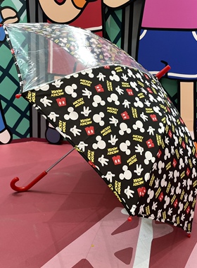 海淘同款！经典黑色米奇儿童雨伞防夹轻松推拉小学生幼儿园晴雨伞
