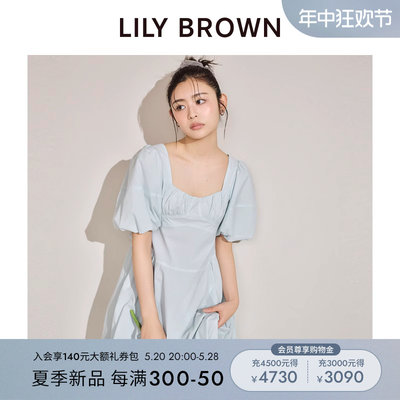 LILY BROWN2024春夏新品可爱方领系带灯笼袖花苞连衣裙LWFO242201