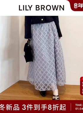 LILY BROWN2025秋冬新品优雅高腰薄纱亮片格纹半身裙LWFS255045
