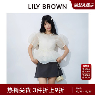 LILY CANDY钻饰蕾丝边收腰雪纺上衣LWFT251807 BROWN春夏款