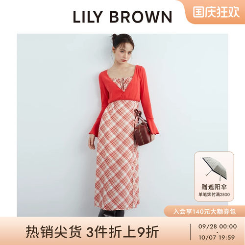 LILY BROWN秋冬款 甜美格纹开叉两件套连衣裙LWFO244133 - 封面