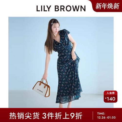 LILYBROWN小飞袖印花雪纺连衣裙