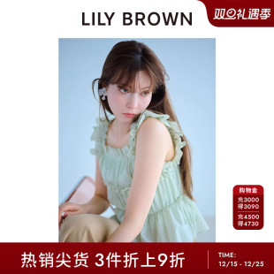 LILY 甜美荷叶边吊带印花雪纺上衣LWFT252089 BROWN春夏款