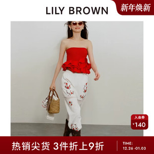 LWFP251182 复古高腰刺绣花朵直筒休闲裤 LILY BROWN春夏款