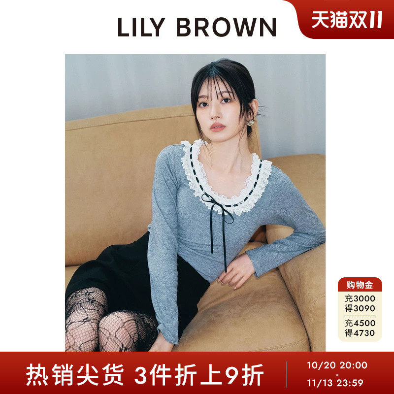 LILY BROWN秋冬款甜美蕾丝领系带修身拼接连体衣LLCO255506