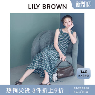 LILY 优雅格纹荷叶边吊带高腰连衣裙LWFO252099 BROWN春夏款