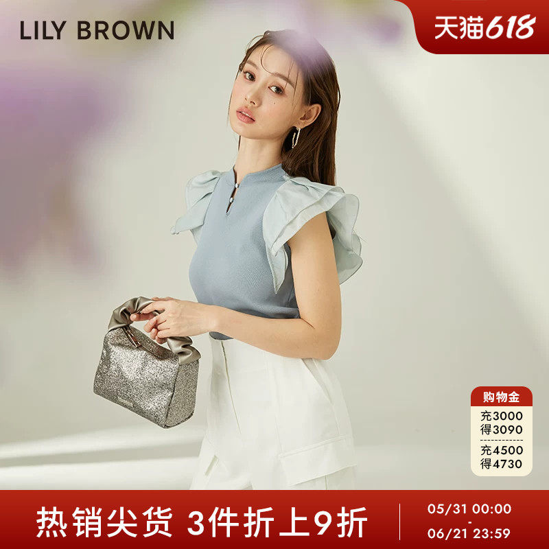 LILY BROWN春夏款 甜美小飞袖修身新中式针织衫LWNT231285