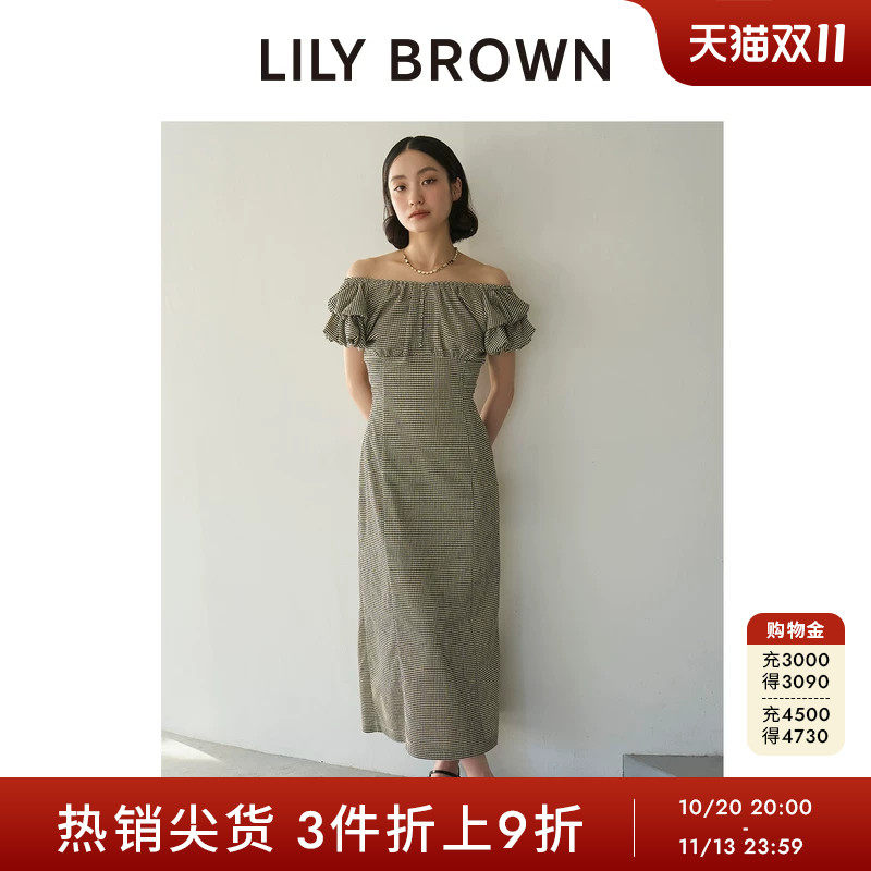 LILY BROWN2026春夏新品荷叶边泡泡袖圆领修身连衣裙LWCO261193