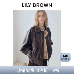 LILY 复古拉链落肩仿皮革夹克外套LWFJ254066 BROWN秋冬款