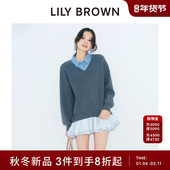 甜美拼接衬衫 LILY BROWN2025秋冬新品 领荷叶边连衣裙LWNO254102