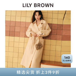 LILY 羊毛呢大衣LWFC245001 BROWN秋冬款 气质翻领系带长款