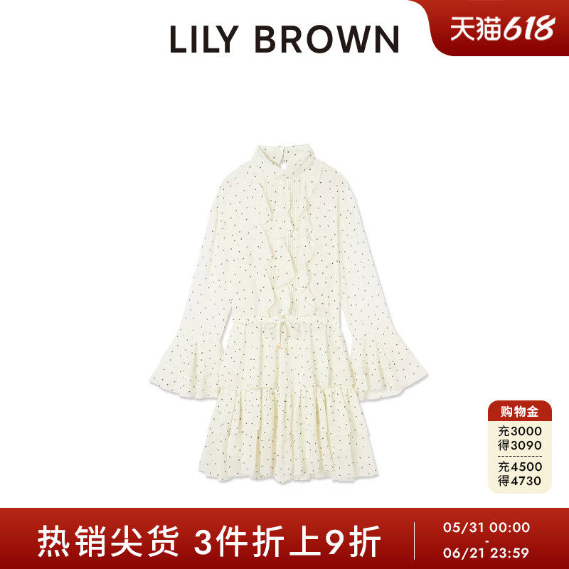 LILY BROWN秋冬款甜美荷叶边收腰A字长袖连衣裙LWFO254240