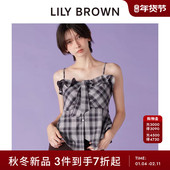 LILY BROWN2025秋冬新品 格纹收腰系带荷叶边吊带上衣LWFT255119