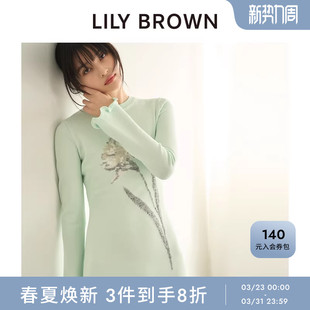LILY 圆领花朵图案木耳边针织连衣裙LWNO261003 BROWN2026春夏新品