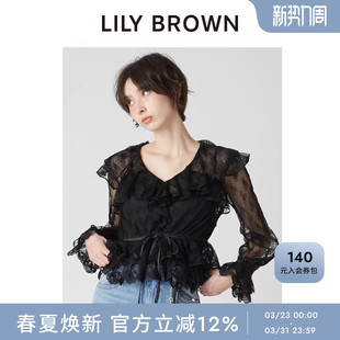 上衣LWFB261120 V领荷叶边微透蕾丝衬衫 LILY BROWN2026春夏新品