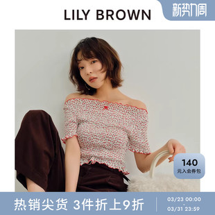 短袖 可爱一字领打褶木耳边修身 T恤LWCT244021 BROWN秋冬款 LILY