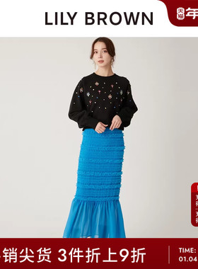 LILY BROWN秋冬款 甜美高腰修身褶皱鱼尾半身裙LWFS244049