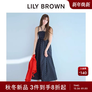 LILY 甜美吊带挂脖蝴蝶结收腰连衣裙LWFO254027 BROWN2025秋冬新品