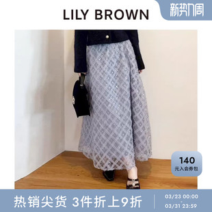 LILY 优雅高腰薄纱亮片格纹半身裙LWFS255045 BROWN秋冬款