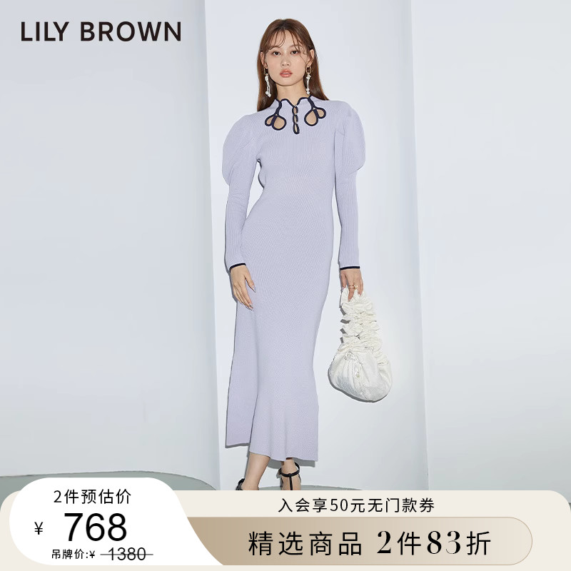 LILY BROWN2023春夏新品 新中式镂空泡泡袖针织连衣裙LWNO231085