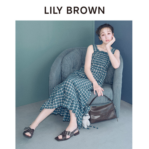 LILYBROWN荷叶边吊带高腰连衣裙