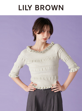 LILY BROWN2025秋冬新品木耳边一字领褶皱打底针织衫LWNT255016