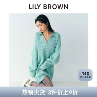 LILY BEAR翻领绞花针织连衣裙LWNO255038 BROWN秋冬款