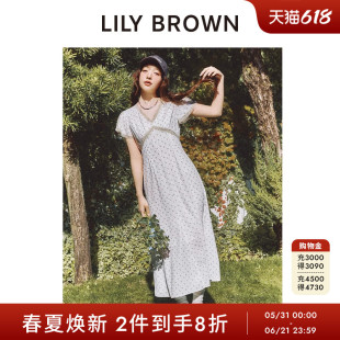 LILY BROWN2026春夏新品优雅蕾丝边V领波点印花连衣裙LWFO261154