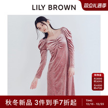 LILY BROWN2025秋冬新品优雅泡泡袖花朵刺绣丝绒连衣裙LWCO254088