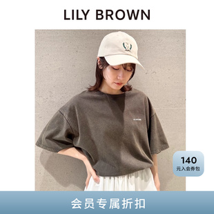 LILY T恤上衣LWCT254029 BROWN2025早秋新品 休闲圆领宽松字母短袖